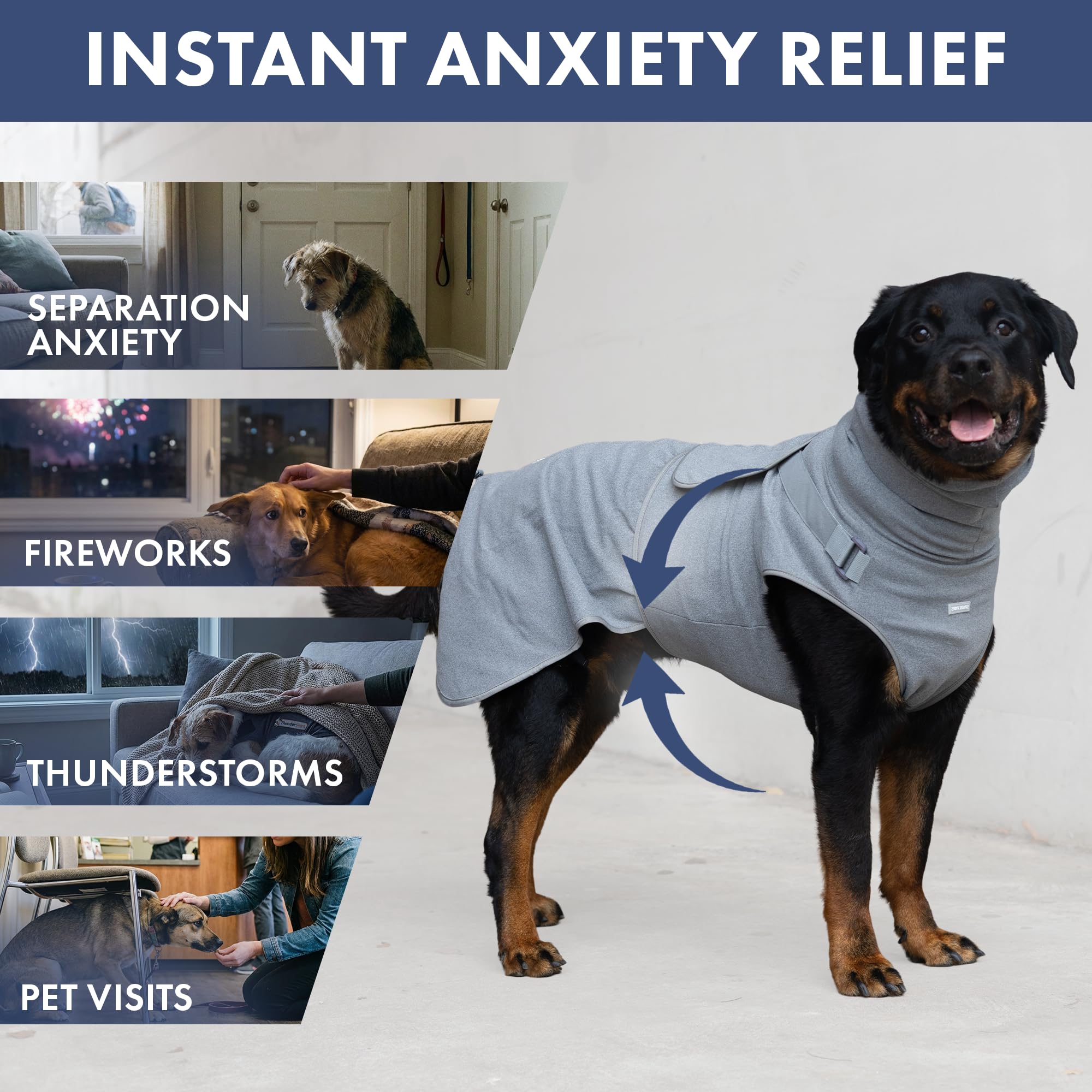 Spark Paws Anxiety Relief Vest for Dogs – Gentle Compression Dog Anxiety Suit, Calming Wrap for Separation Anxiety, Thunder, Fireworks, Suitable for Small Medium and Large Breeds - Grey - Size 4XL - Image 3