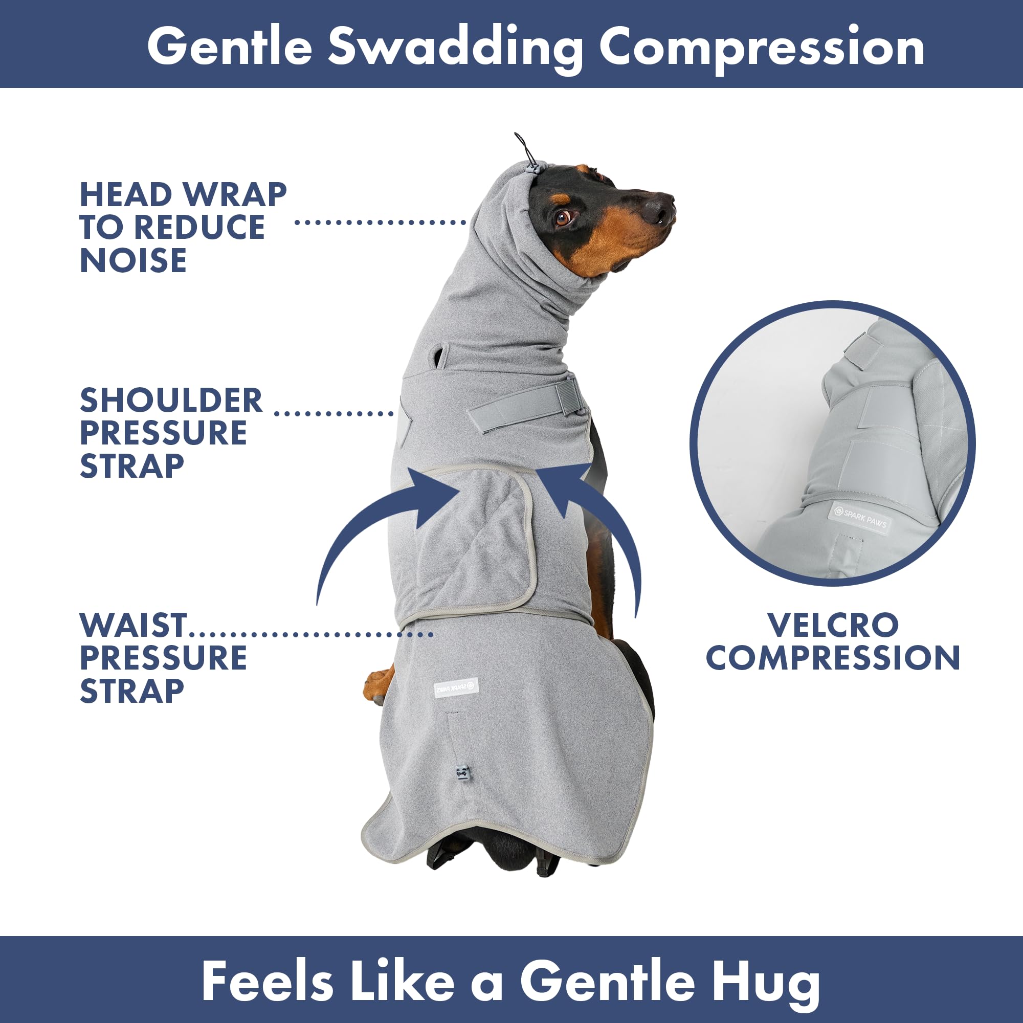 Spark Paws Anxiety Relief Vest for Dogs – Gentle Compression Dog Anxiety Suit, Calming Wrap for Separation Anxiety, Thunder, Fireworks, Suitable for Small Medium and Large Breeds - Grey - Size 4XL - Image 4