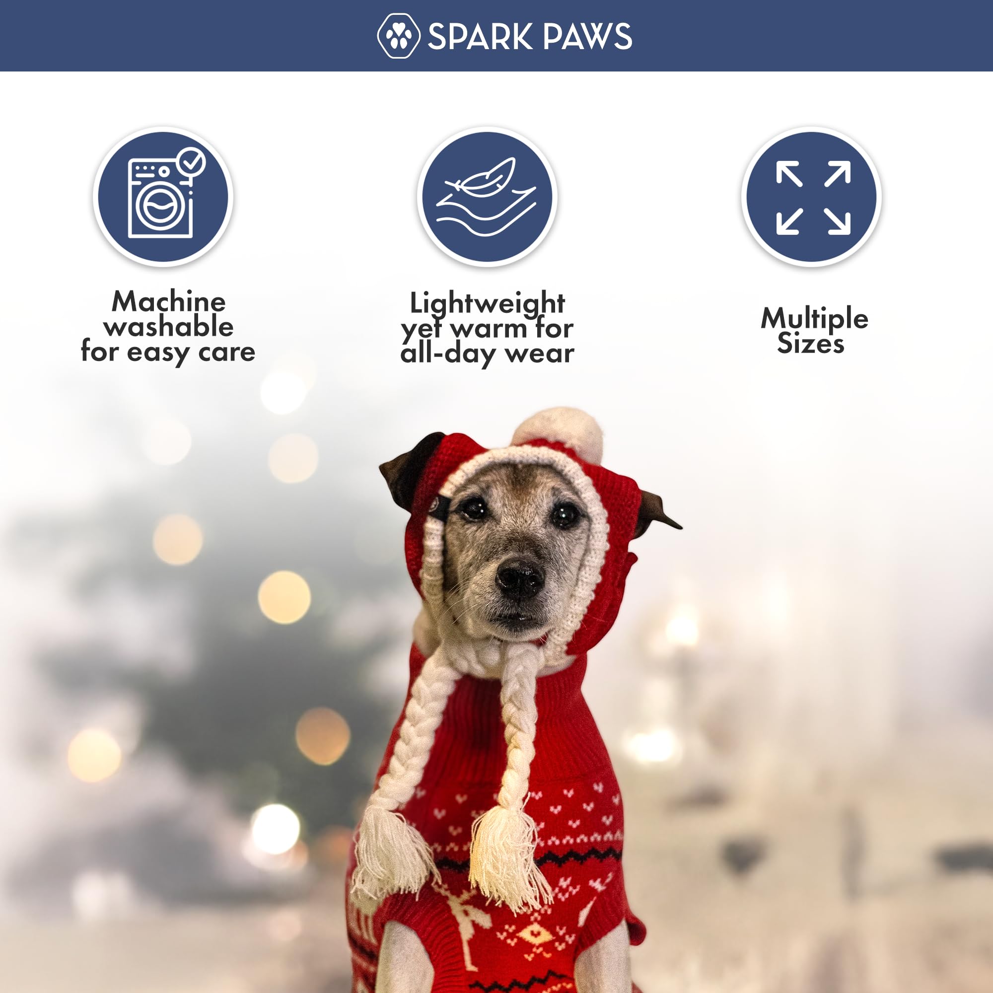 Spark Paws Christmas Dog Sweater – Ultra Soft Holiday Knit Sweater for Small, Medium & Large Dogs, Cute Pet Sweater for French Bulldogs & Big Dogs, Easy Potty V Cut Design Jacket - (Dasher Red,XL) - Image 3