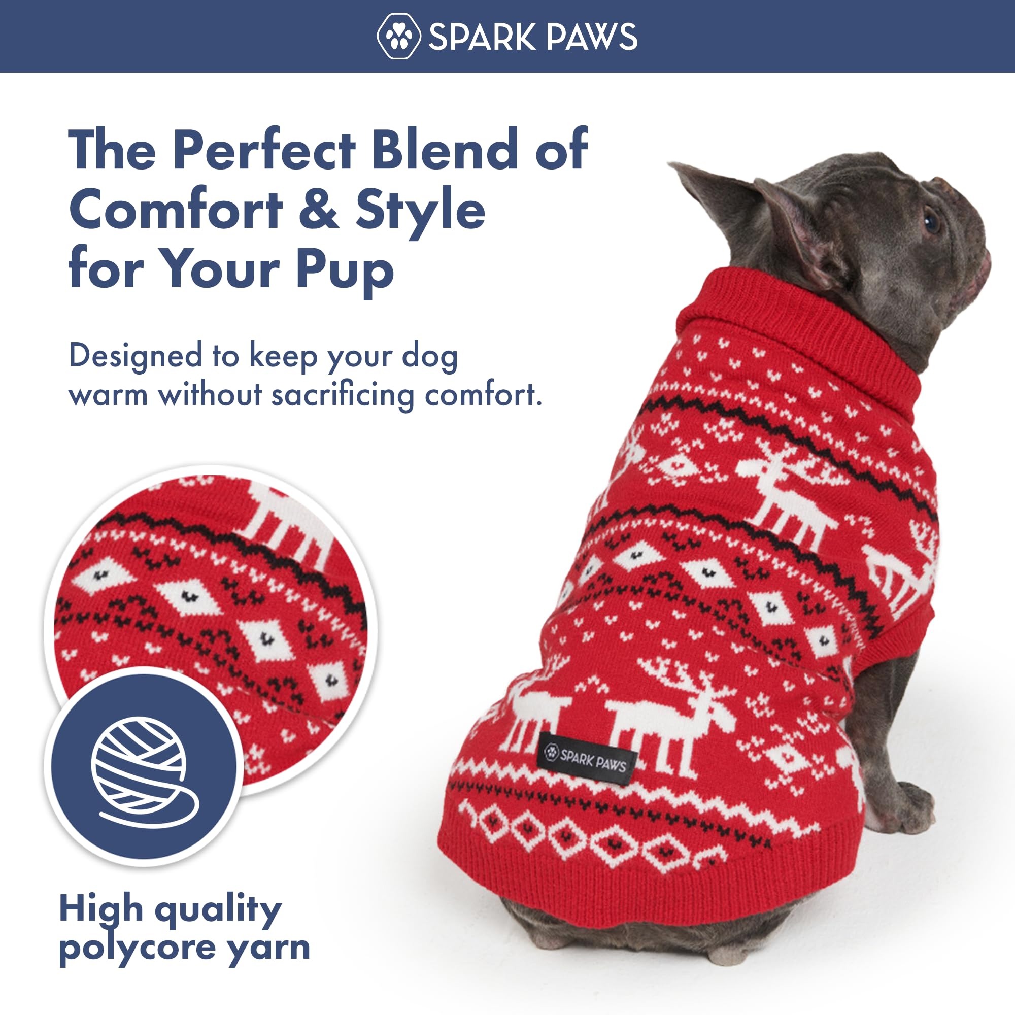 Spark Paws Christmas Dog Sweater – Ultra Soft Holiday Knit Sweater for Small, Medium & Large Dogs, Cute Pet Sweater for French Bulldogs & Big Dogs, Easy Potty V Cut Design Jacket - (Dasher Red,XL) - Image 5