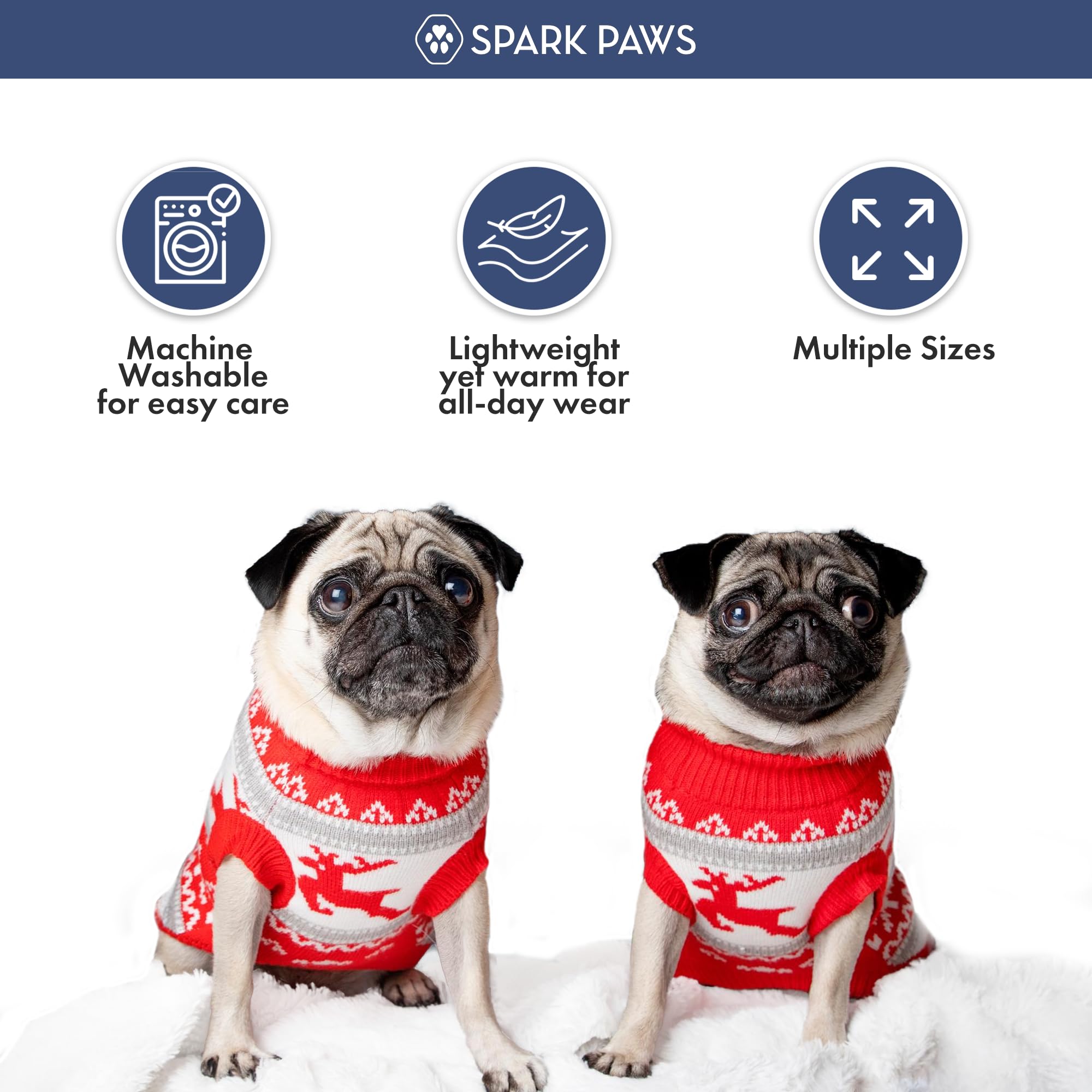 Spark Paws Christmas Dog Sweater - Ultra Soft Holiday Knit Sweater for Small, Medium & Large Dogs, Cute Pet Sweater for French Bulldogs & Big Dogs, Potty V Cut Design Jacket (Winter Wonderland, M) - Image 3