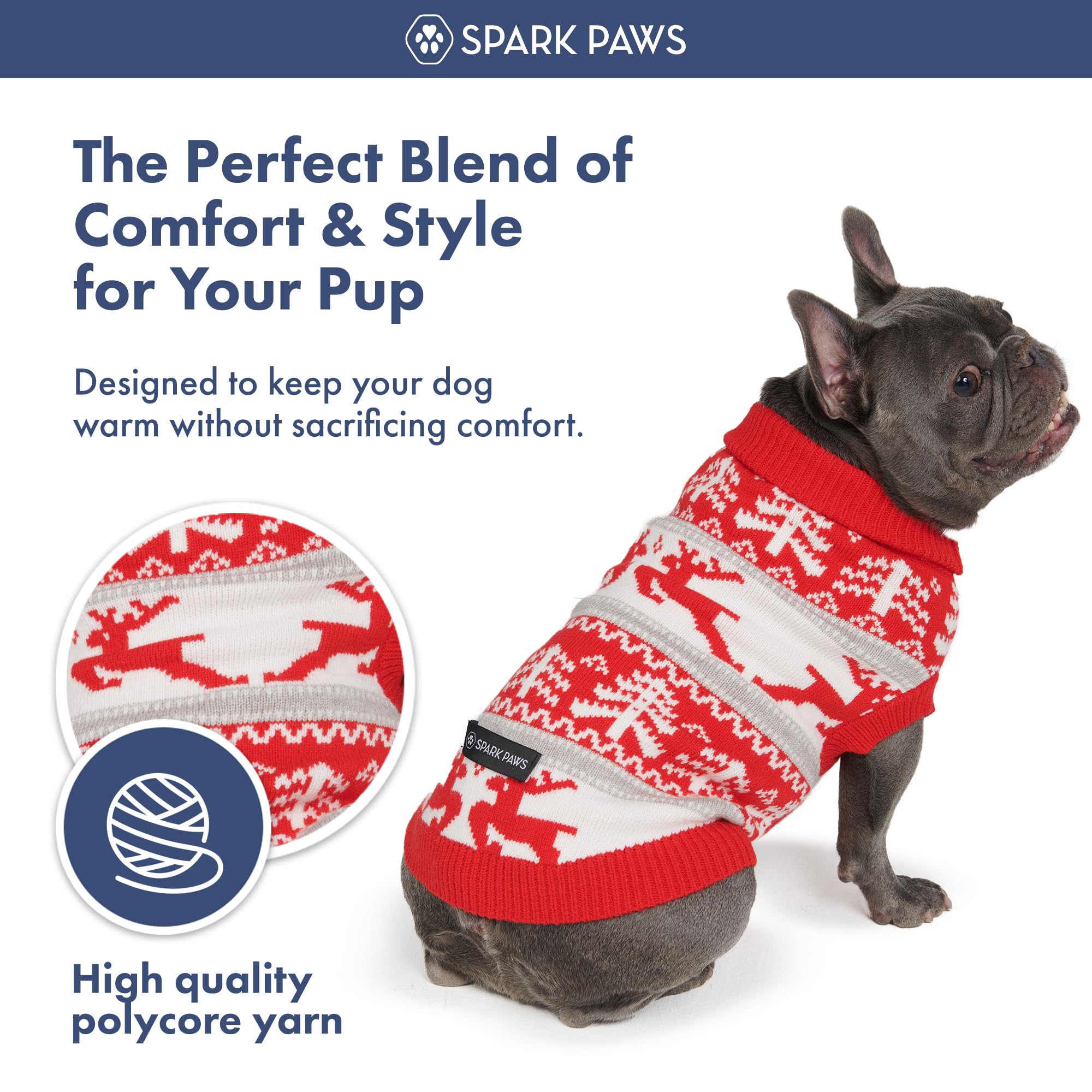 Spark Paws Christmas Dog Sweater - Ultra Soft Holiday Knit Sweater for Small, Medium & Large Dogs, Cute Pet Sweater for French Bulldogs & Big Dogs, Potty V Cut Design Jacket (Winter Wonderland, M) - Image 5