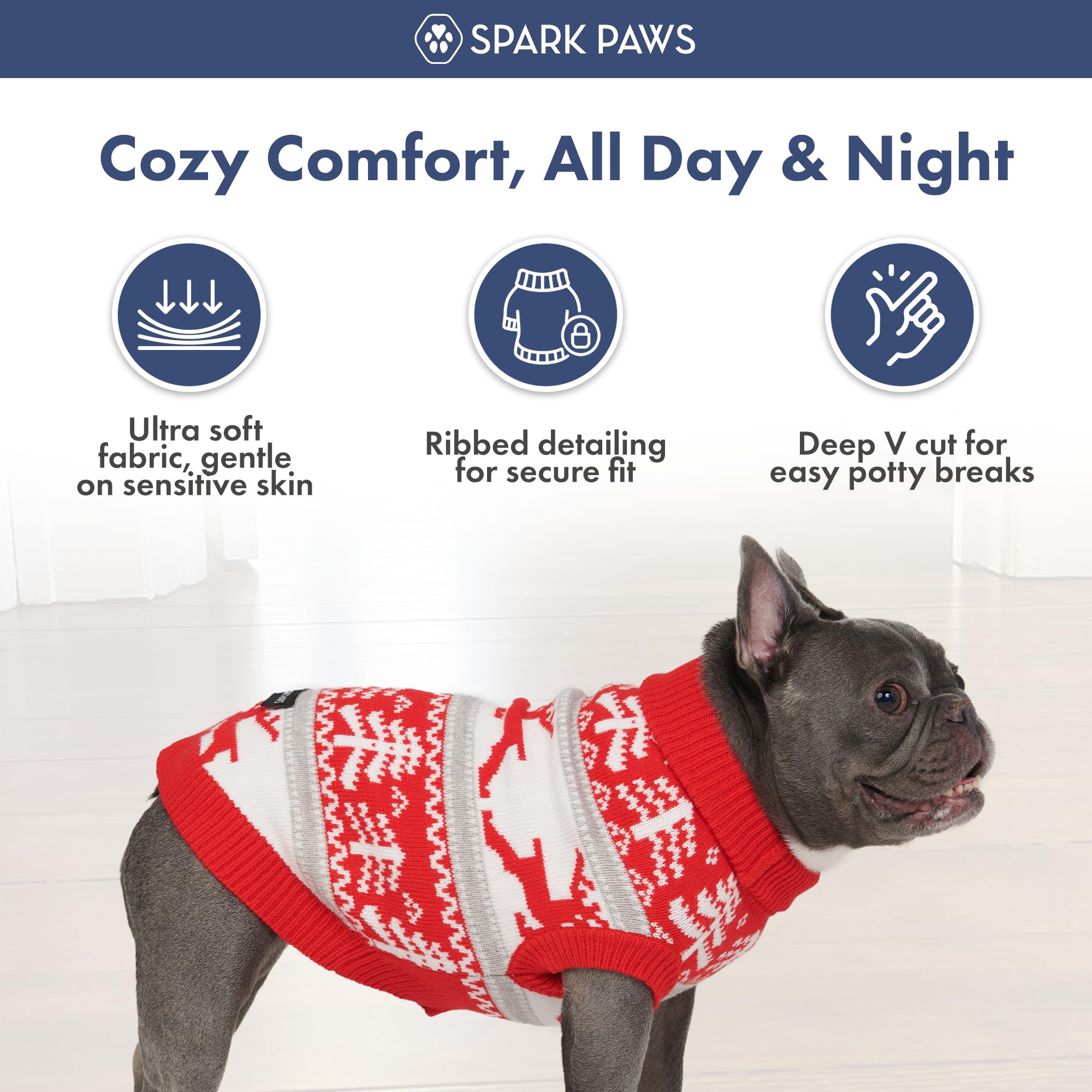 Spark Paws Christmas Dog Sweater - Ultra Soft Holiday Knit Sweater for Small, Medium & Large Dogs, Cute Pet Sweater for French Bulldogs & Big Dogs, Potty V Cut Design Jacket (Winter Wonderland, M) - Image 7