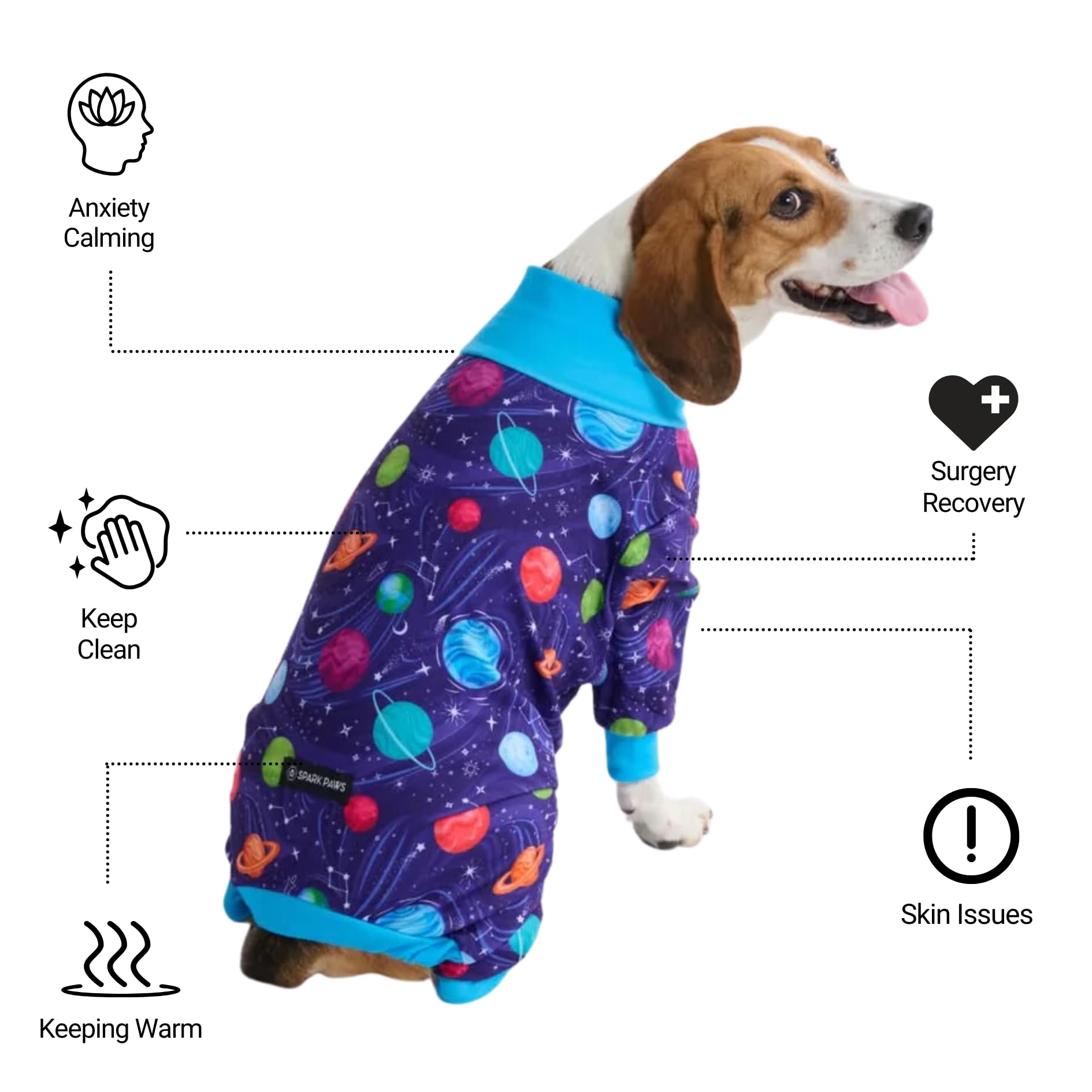 Spark Paws Dog Pajama, Dog Recovery Suit Male, Onesie, Ultra-Soft and 4-Way Stretch, for Small Medium and Large Breeds - Planets - XL - Image 3