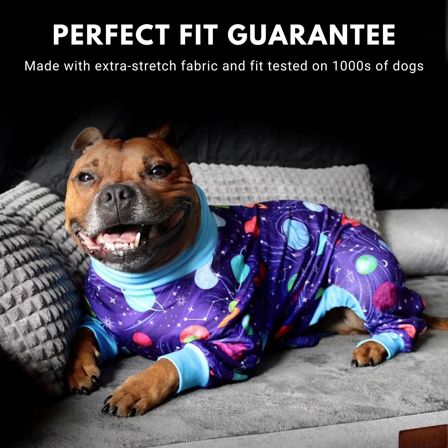 Spark Paws Dog Pajama, Dog Recovery Suit Male, Onesie, Ultra-Soft and 4-Way Stretch, for Small Medium and Large Breeds - Planets - XL - Image 4