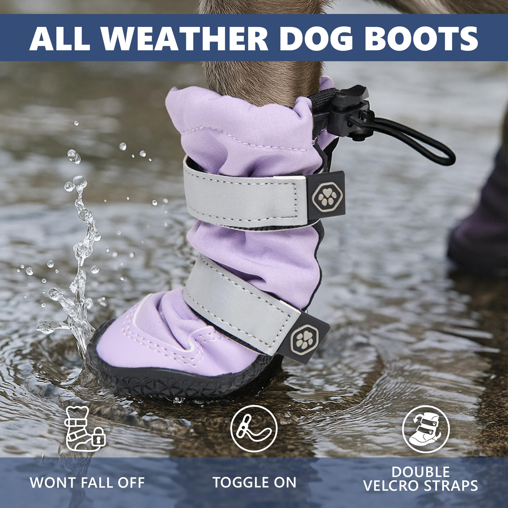 Spark Paws Dog Rainboots, Waterproof Dog Shoes for Medium to Large Dogs, Non Slip, Dog Booties and Paw Protectors - 4PCS Doggie Hiking Boots with Reflective Straps - Lilac, Size 6 - Image 3