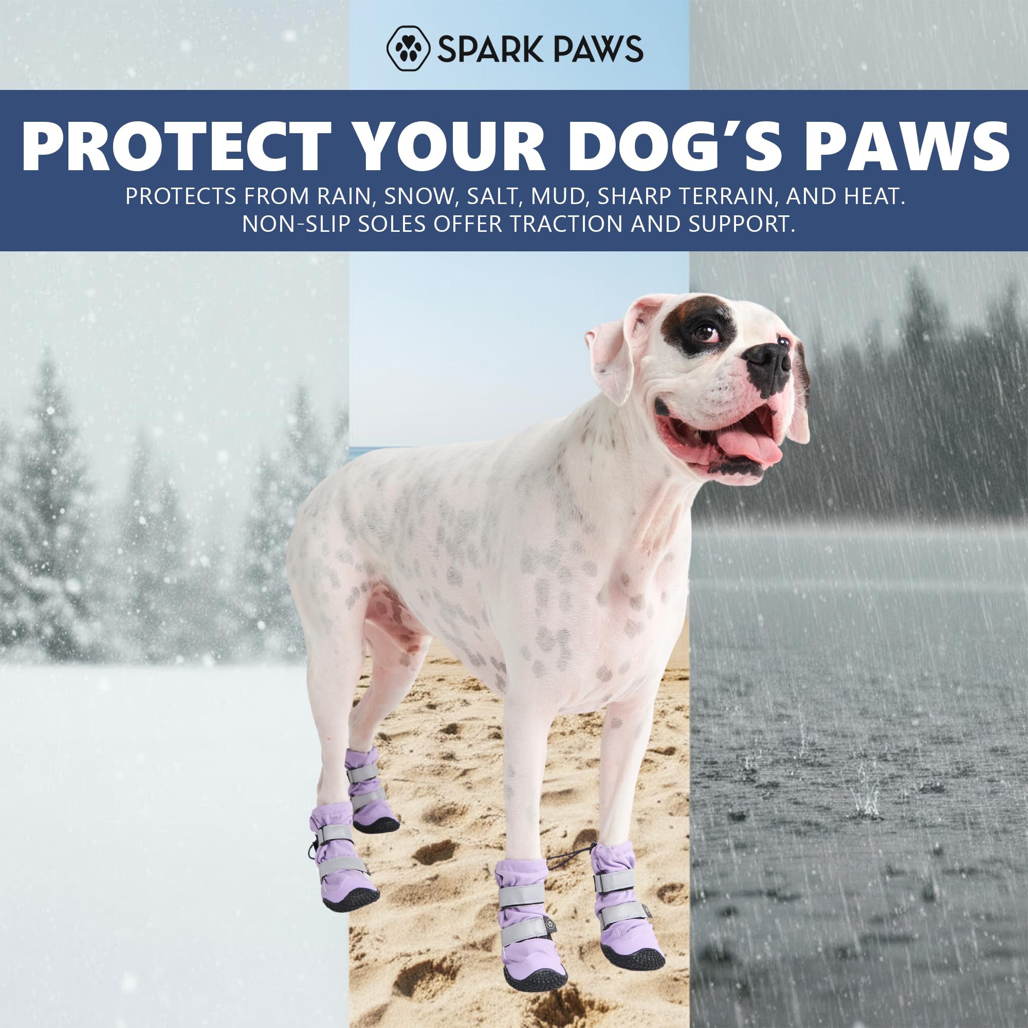 Spark Paws Dog Rainboots, Waterproof Dog Shoes for Medium to Large Dogs, Non Slip, Dog Booties and Paw Protectors - 4PCS Doggie Hiking Boots with Reflective Straps - Lilac, Size 6 - Image 4