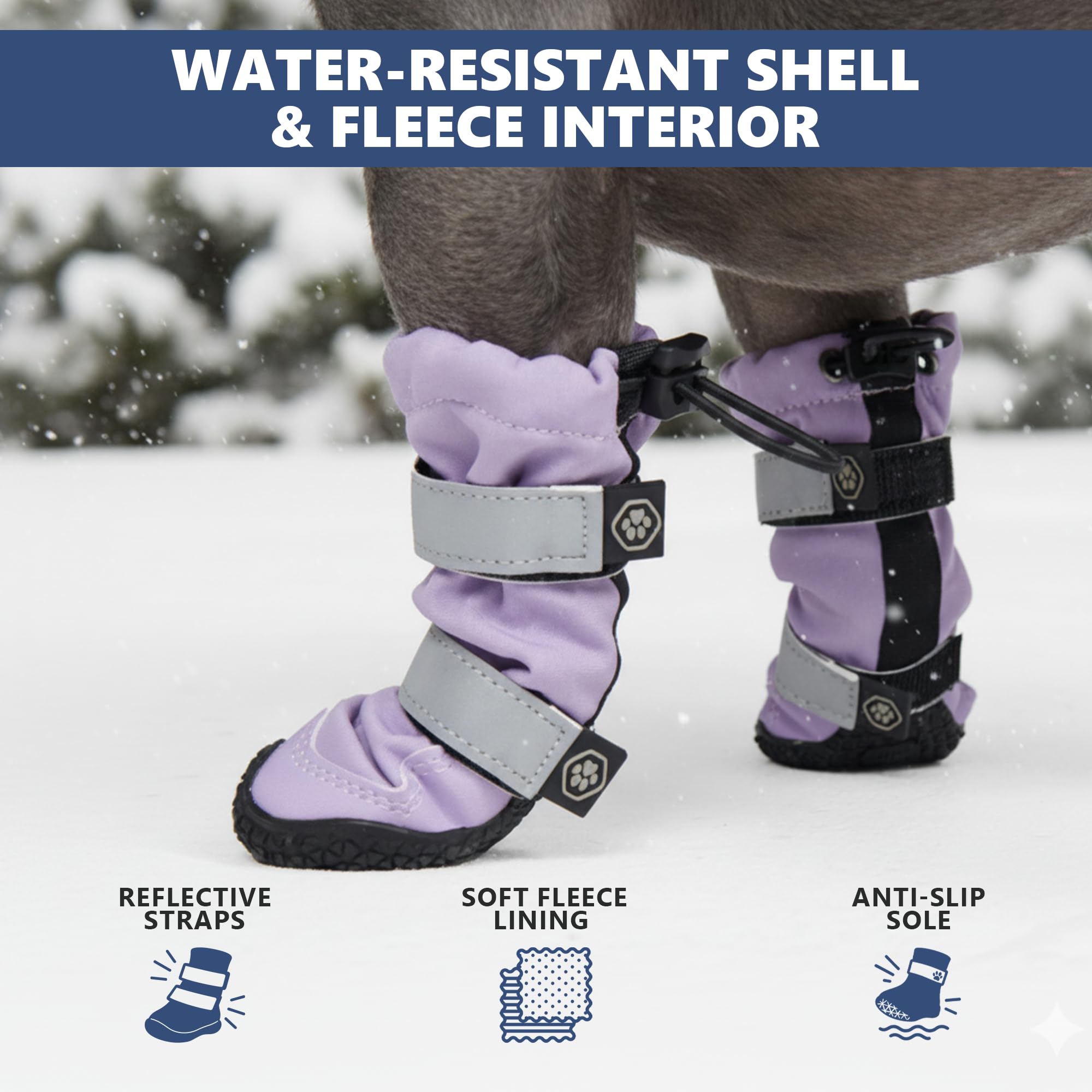 Spark Paws Dog Rainboots, Waterproof Dog Shoes for Medium to Large Dogs, Non Slip, Dog Booties and Paw Protectors - 4PCS Doggie Hiking Boots with Reflective Straps - Lilac, Size 6 - Image 5