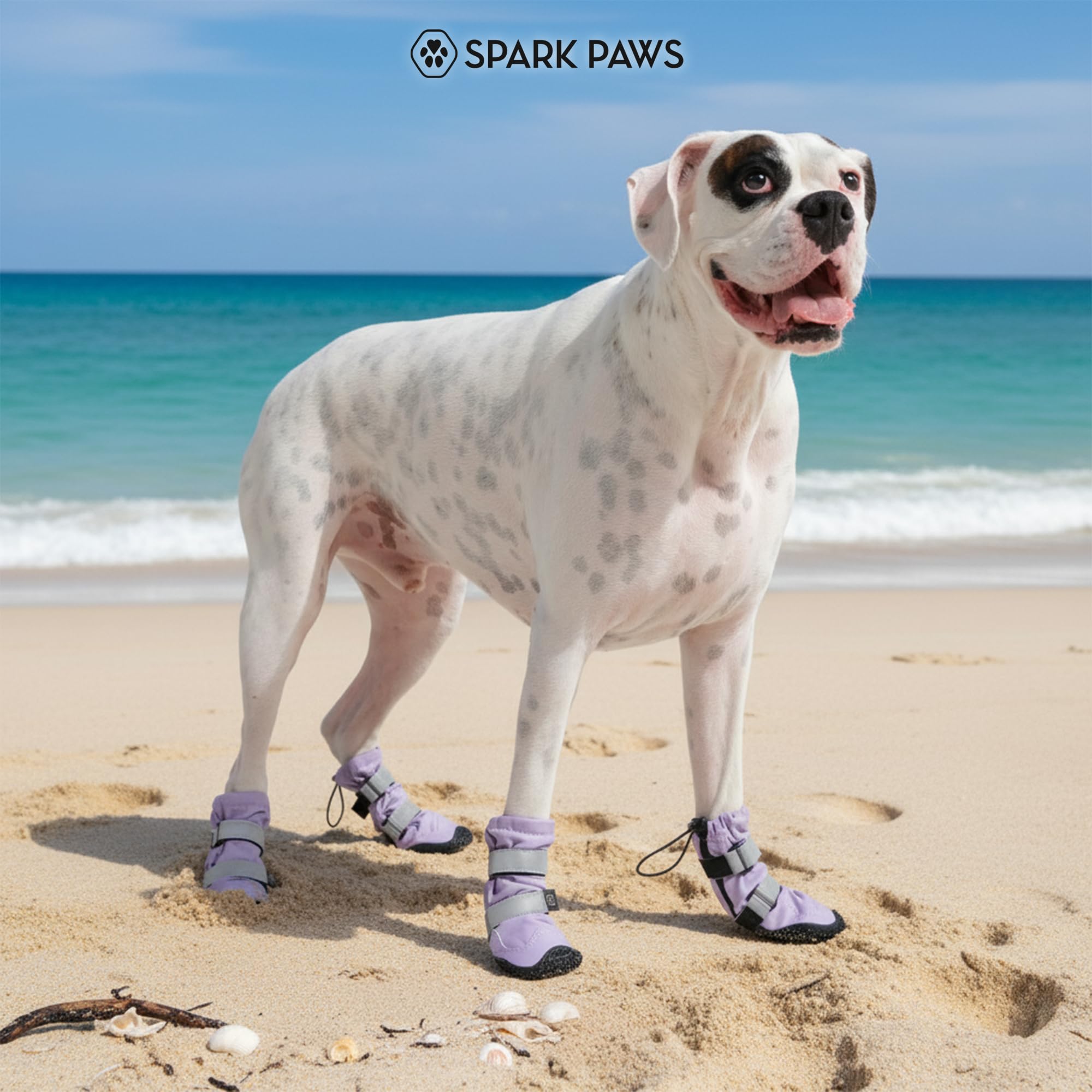 Spark Paws Dog Rainboots, Waterproof Dog Shoes for Medium to Large Dogs, Non Slip, Dog Booties and Paw Protectors - 4PCS Doggie Hiking Boots with Reflective Straps - Lilac, Size 6 - Image 7