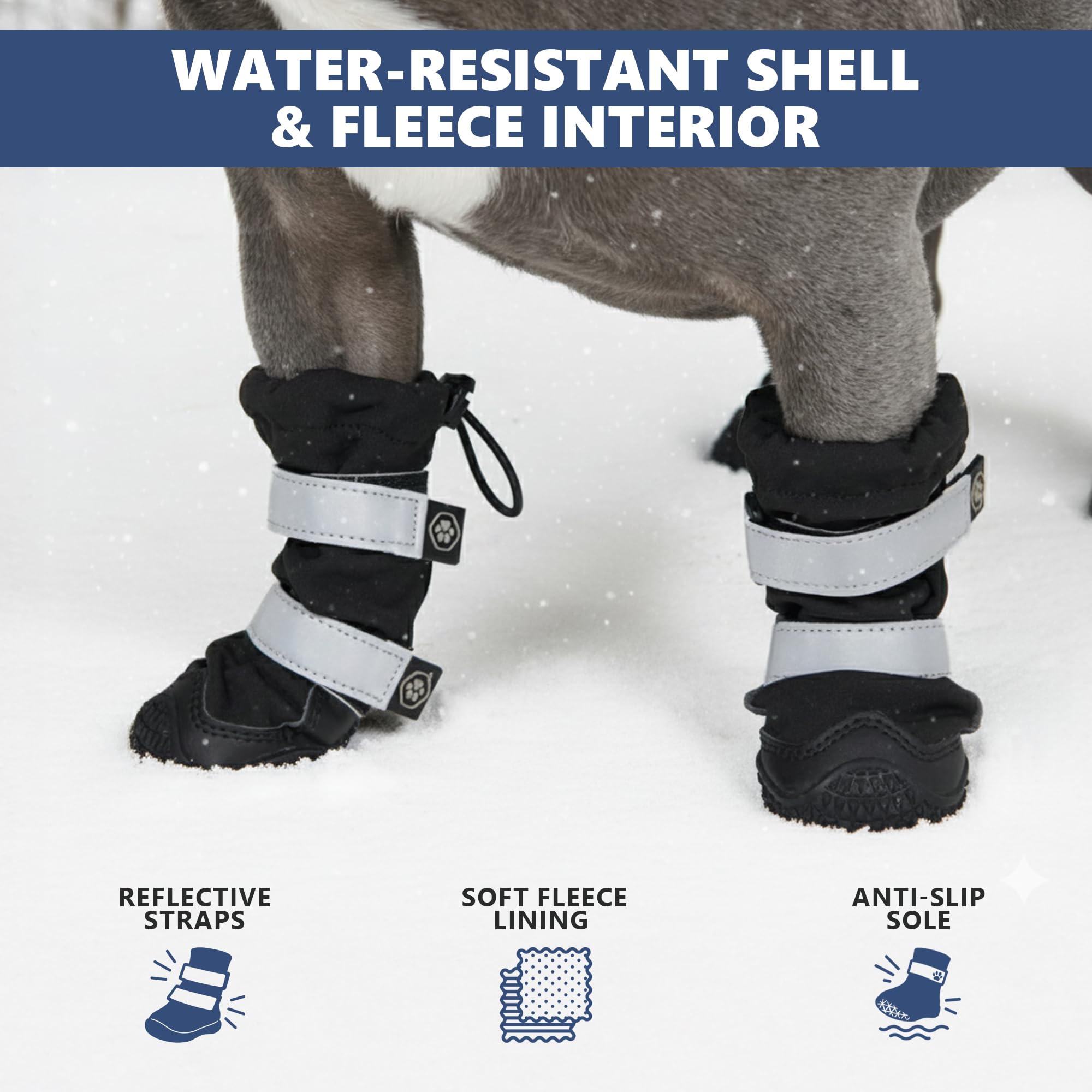 Spark Paws Dog Rainboots, Waterproof Dog Shoes for Medium to Large Dogs, Non Slip, Dog Booties and Paw Protectors - 4PCS Doggie Hiking Boots with Reflective Straps - Black - Size 7 - Image 5