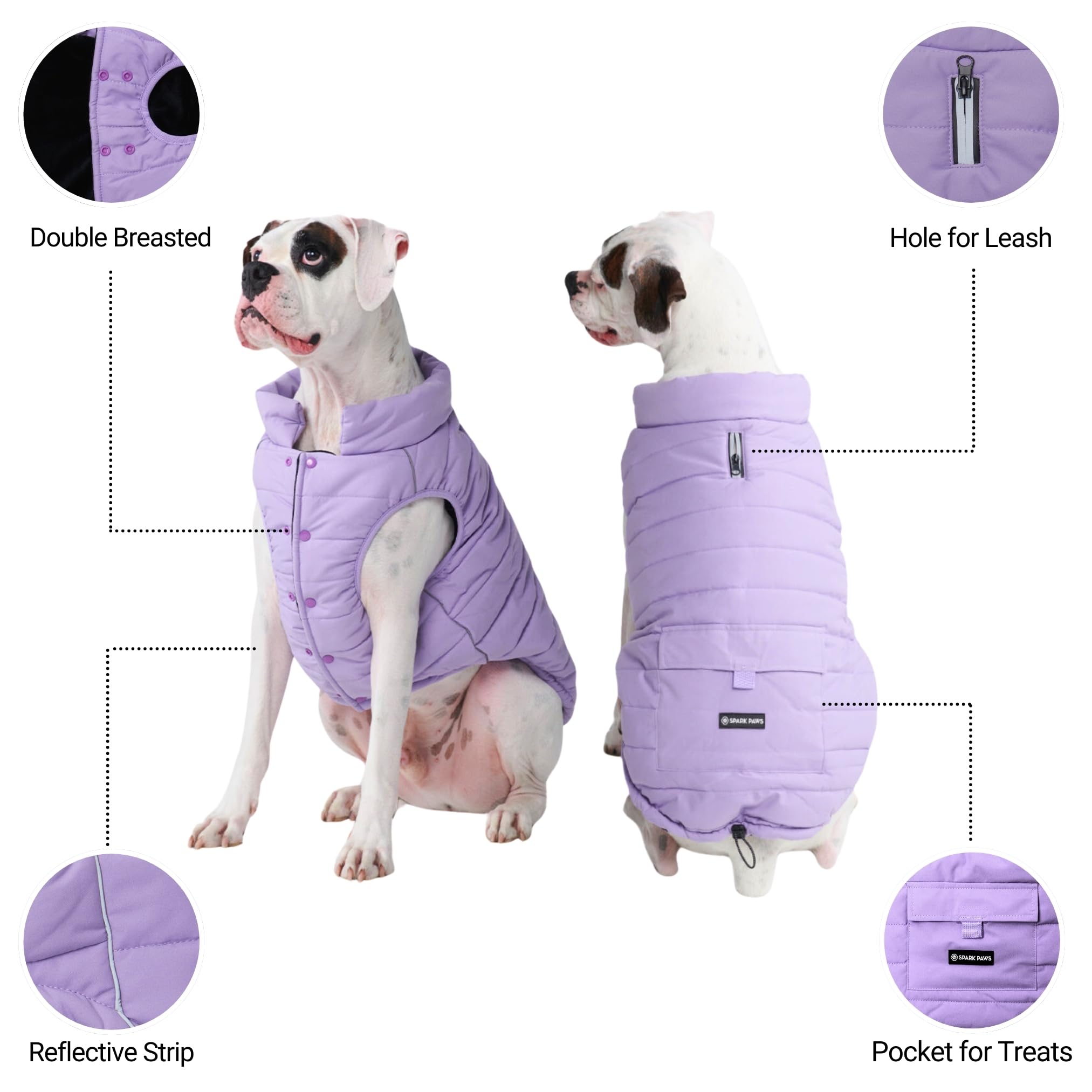 Spark Paws Dog Winter Jacket, Water-Resistant Coat, Warm Reflective Windproof Fleece-Interior, for Medium and Large Dogs - Lilac - 4XL - Image 3