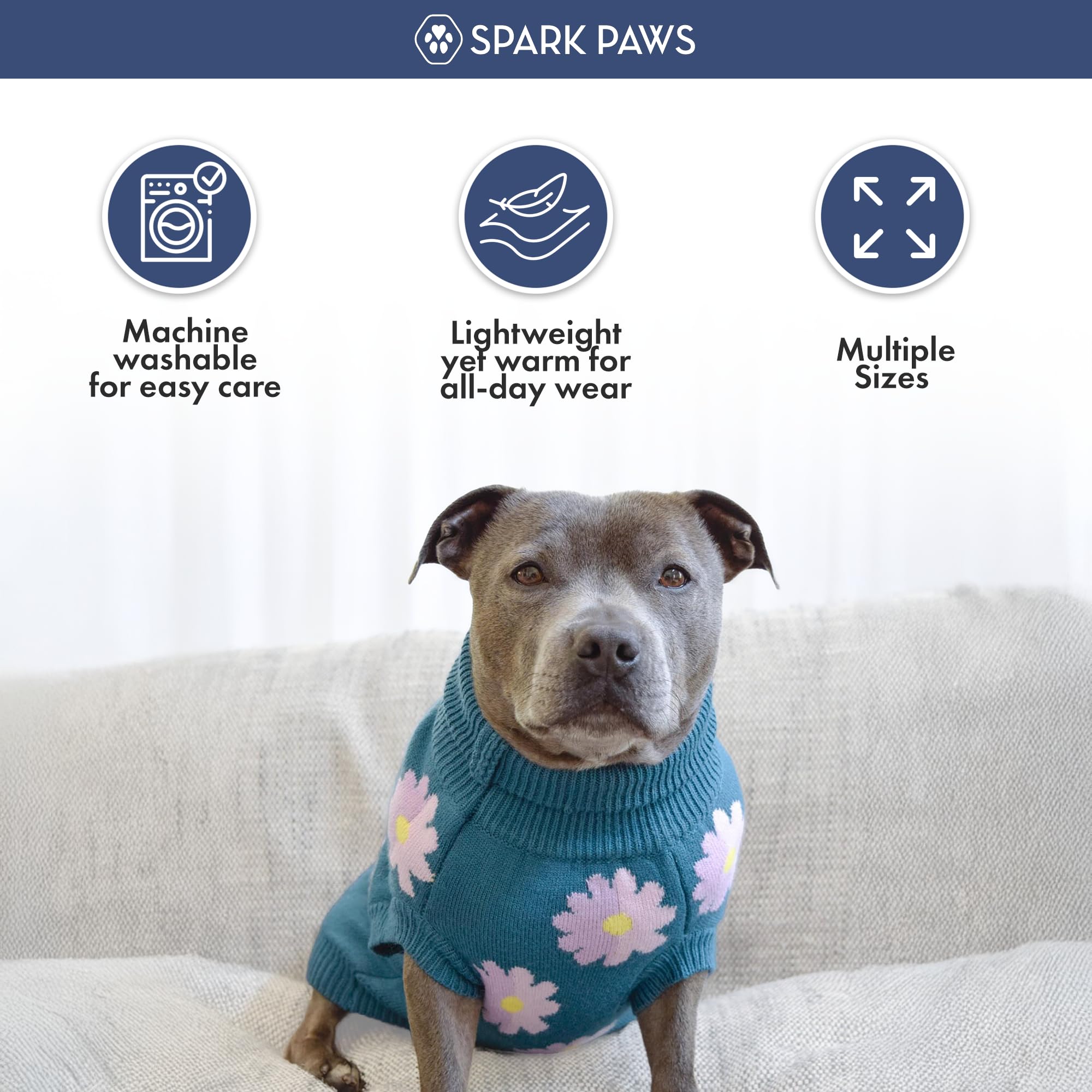 Spark Paws Knit Dog Sweater – Ultra Soft Warm Winter Dog Sweater for Small, Medium & Large Dogs – Stretch Fit Pet Sweater for French Bulldog, Pitbull, Girl & Boy Dogs Jacket, (Flower,2XL) - Image 3