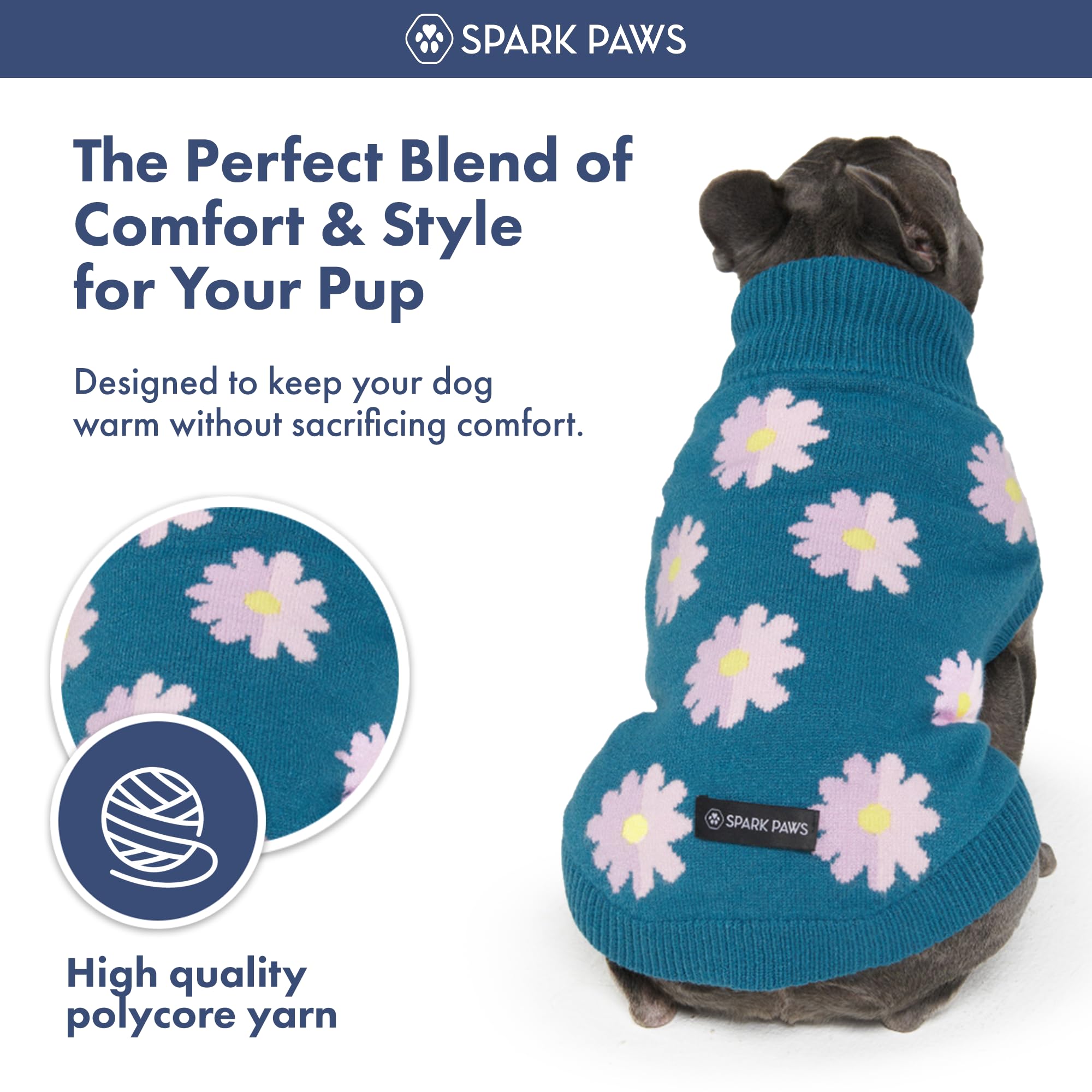 Spark Paws Knit Dog Sweater – Ultra Soft Warm Winter Dog Sweater for Small, Medium & Large Dogs – Stretch Fit Pet Sweater for French Bulldog, Pitbull, Girl & Boy Dogs Jacket, (Flower,2XL) - Image 5