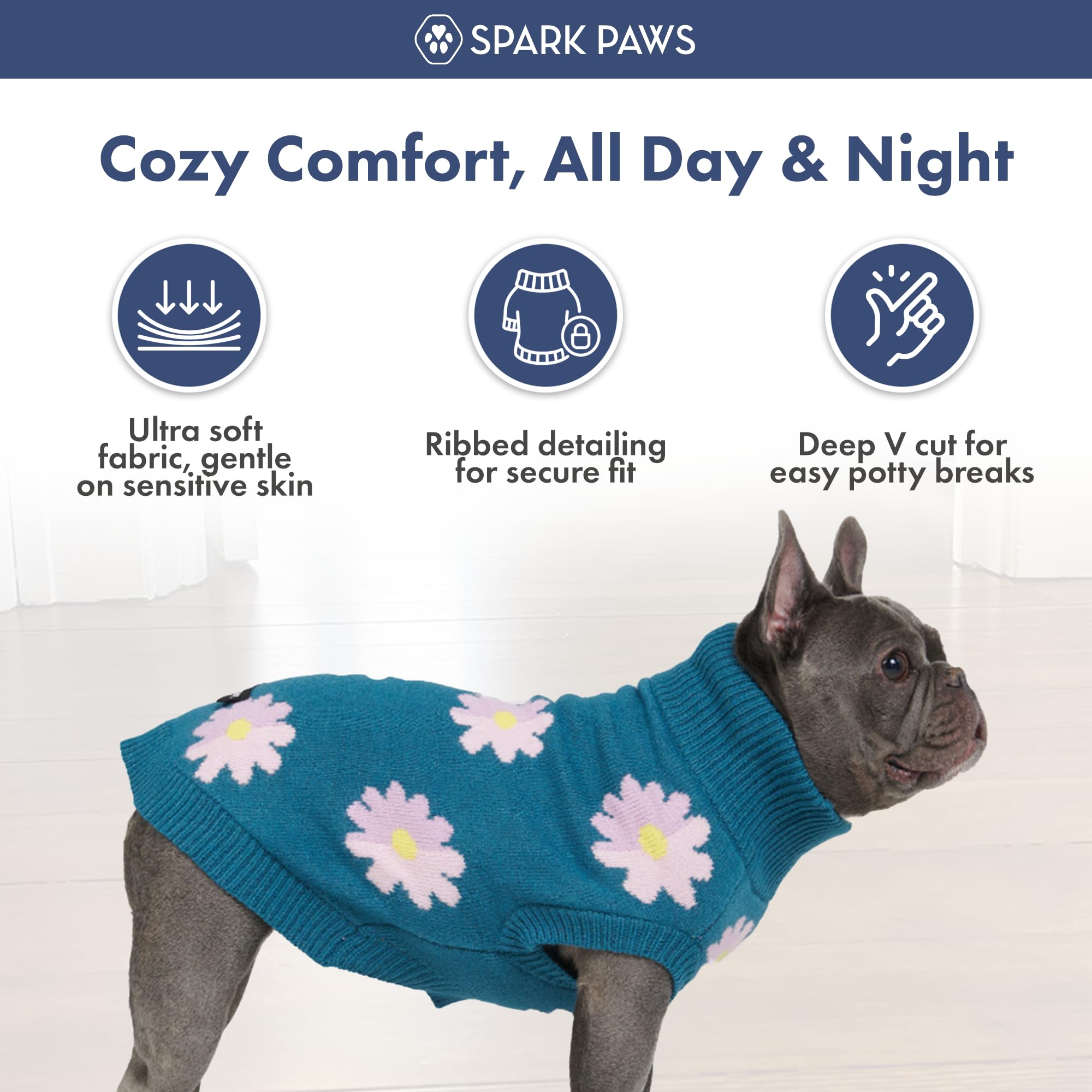Spark Paws Knit Dog Sweater – Ultra Soft Warm Winter Dog Sweater for Small, Medium & Large Dogs – Stretch Fit Pet Sweater for French Bulldog, Pitbull, Girl & Boy Dogs Jacket, (Flower,2XL) - Image 7