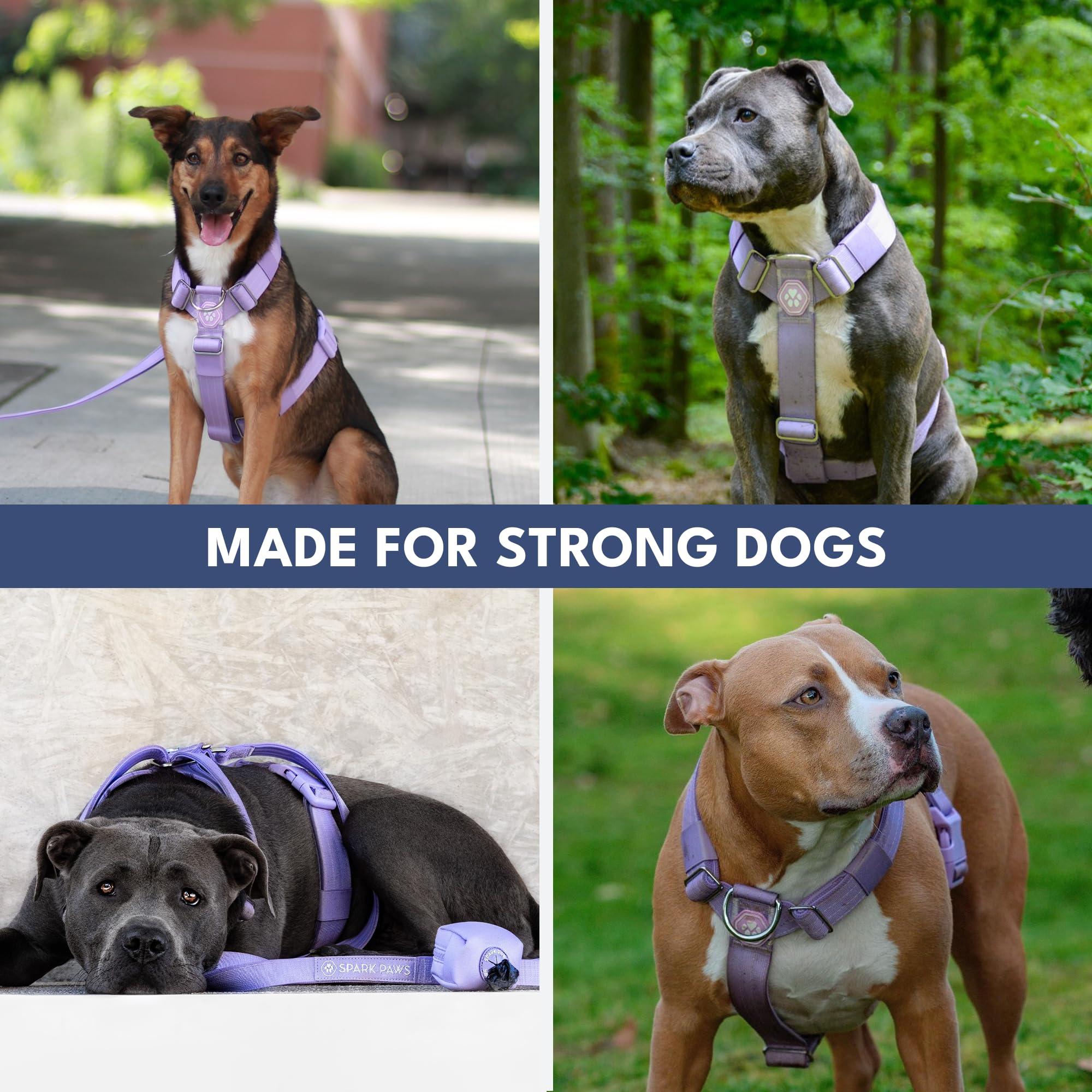 Spark Paws No Pull Dog Harness with Handle for Large Dogs, Heavy Duty Dog Harness for Big Strong Breeds, Adjustable, Y Shaped Padded Halter Design with Front Clip - Lilac - S - Image 8