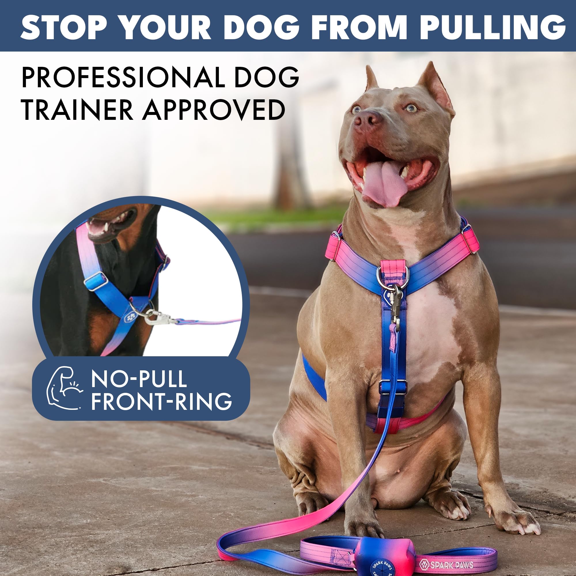 Spark Paws No Pull Dog Harness with Handle for Large Dogs, Heavy Duty Dog Harness for Big Strong Breeds, Adjustable, Y Shaped Padded Halter Design with Front Clip - Snow Cone - M - Image 3