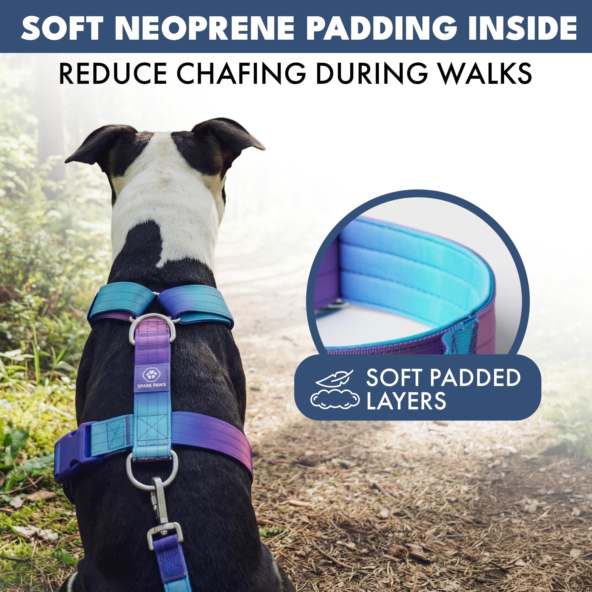 Spark Paws No Pull Dog Harness with Handle for Large Dogs, Heavy Duty Dog Harness for Big Strong Breeds, Adjustable, Y Shaped Padded Halter Design with Front Clip - 90s Retro - L - Image 5