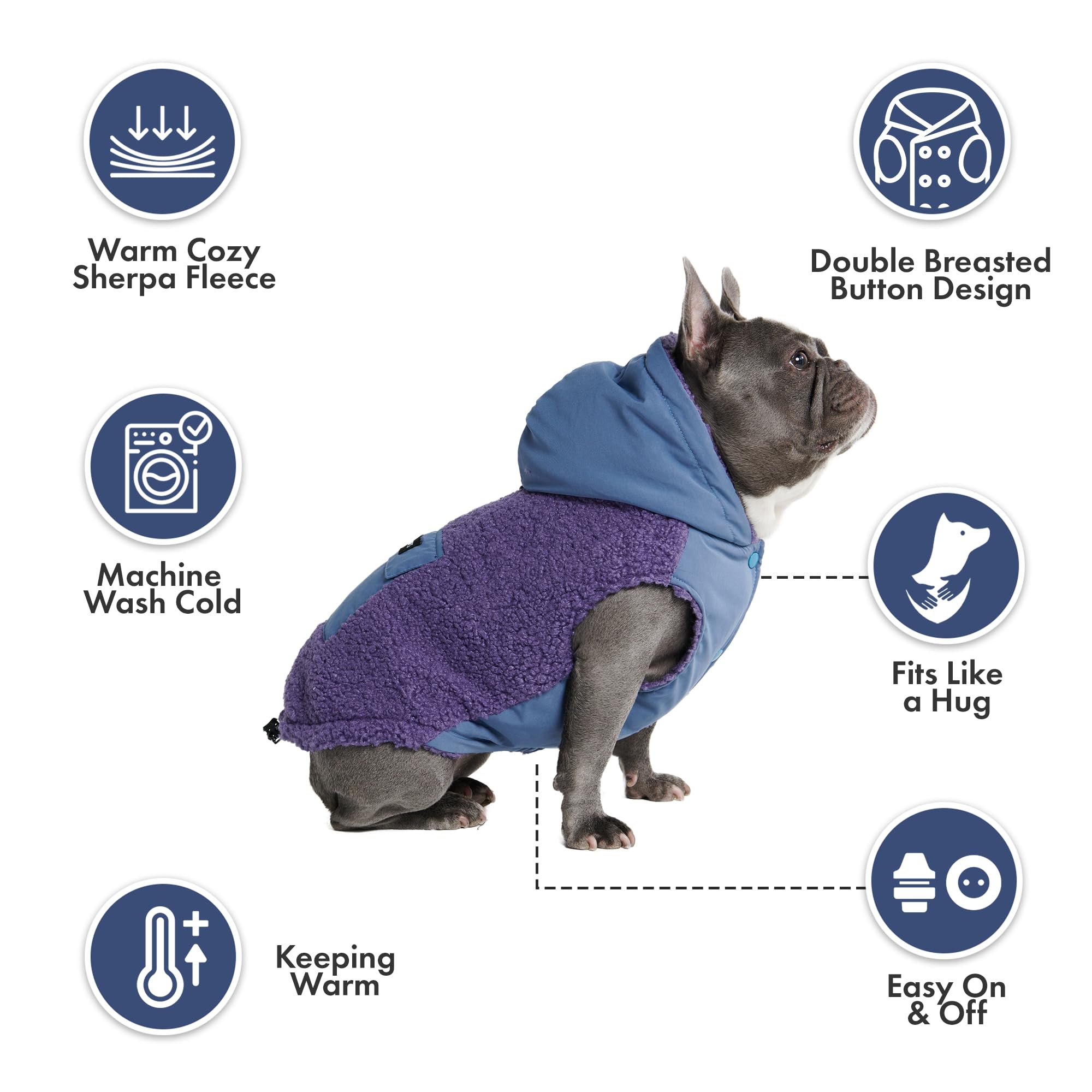 Spark Paws Reversible Dog Hoodie, Sweater for Winter Cold, Warm Clothes for Small Medium Large Breeds - Purple and Navy Blue - L - Image 6