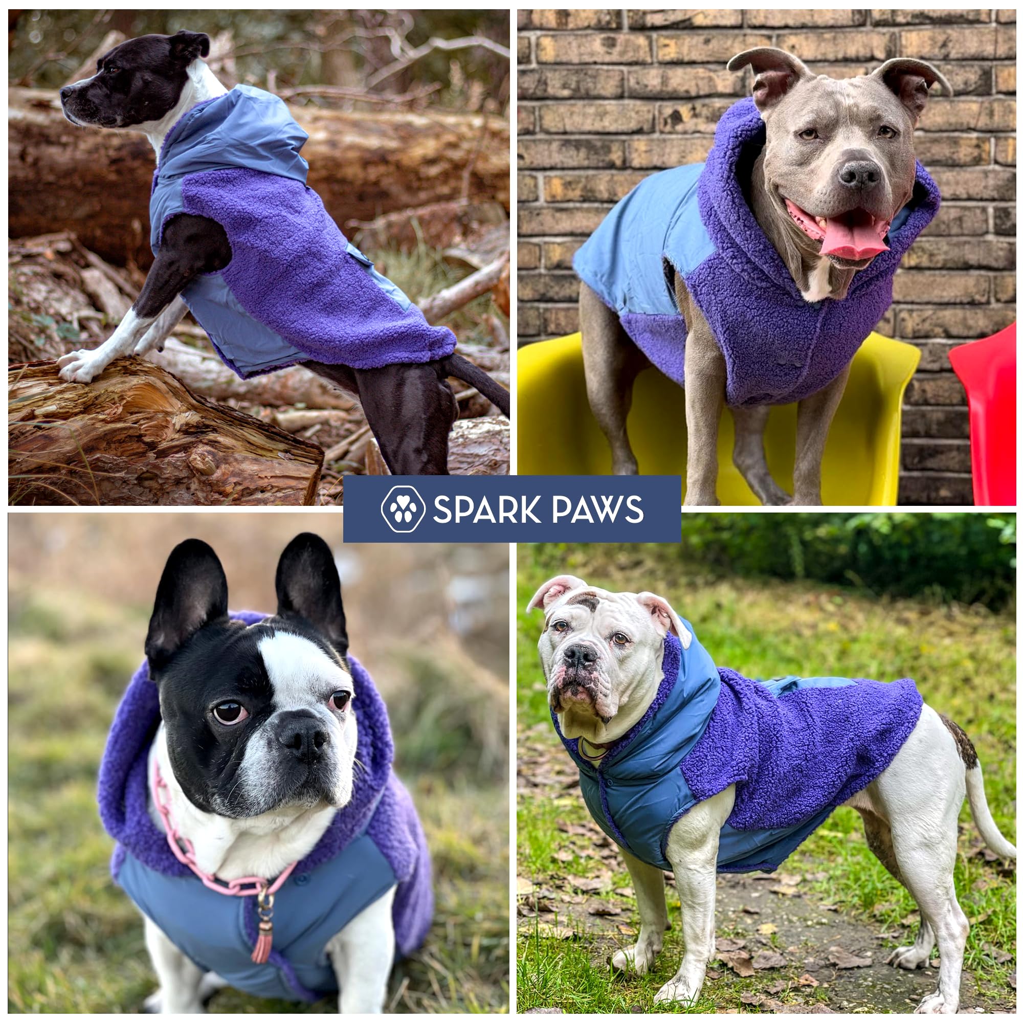 Spark Paws Reversible Dog Hoodie, Sweater for Winter Cold, Warm Clothes for Small Medium Large Breeds - Purple and Navy Blue - L - Image 7