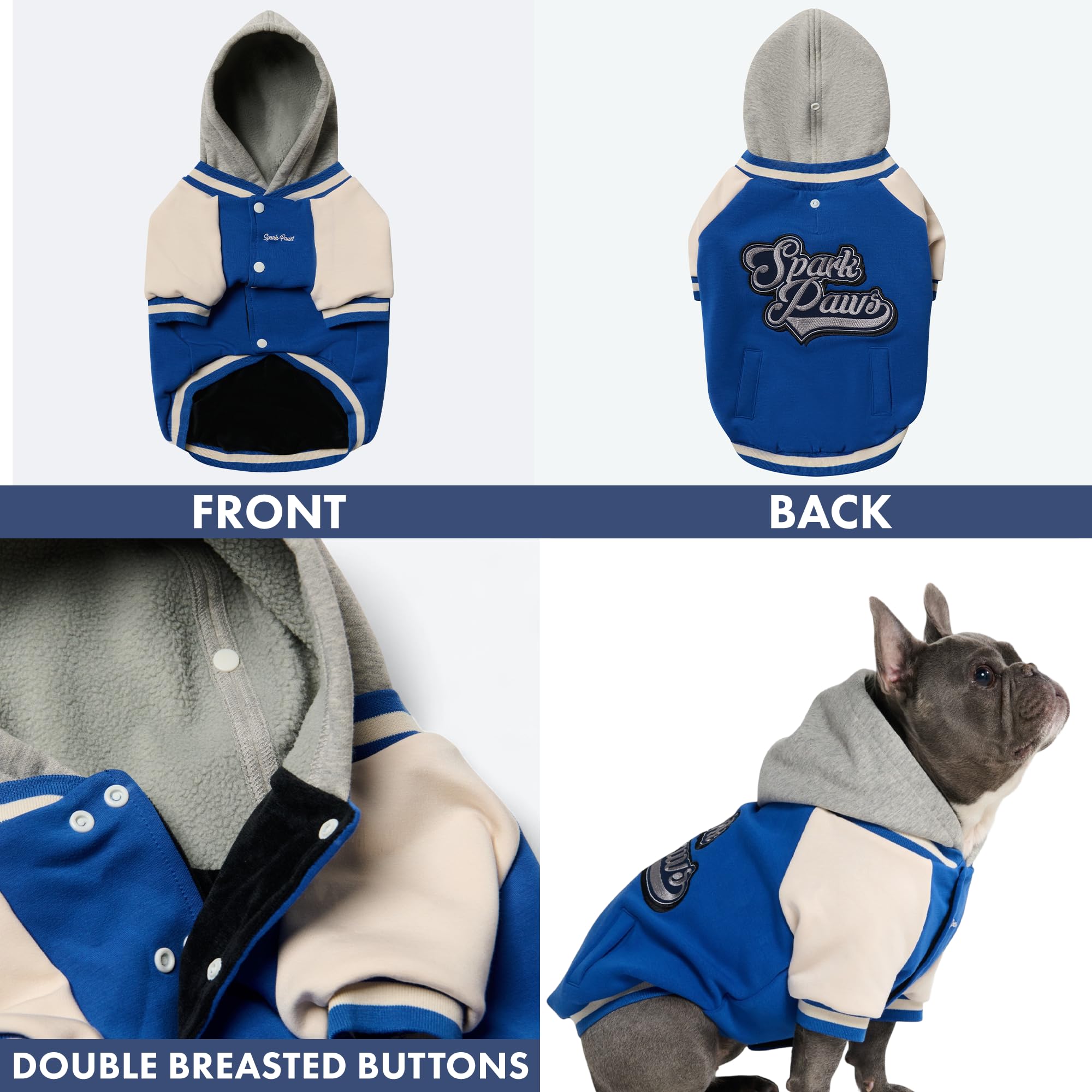 Spark Paws Varsity Dog Hoodie – Premium Dog Sweater for Small, Medium, and Large Dogs | Warm Clothes for Pets, Winter Jacket Alternative - Blue - 5XL - Image 5