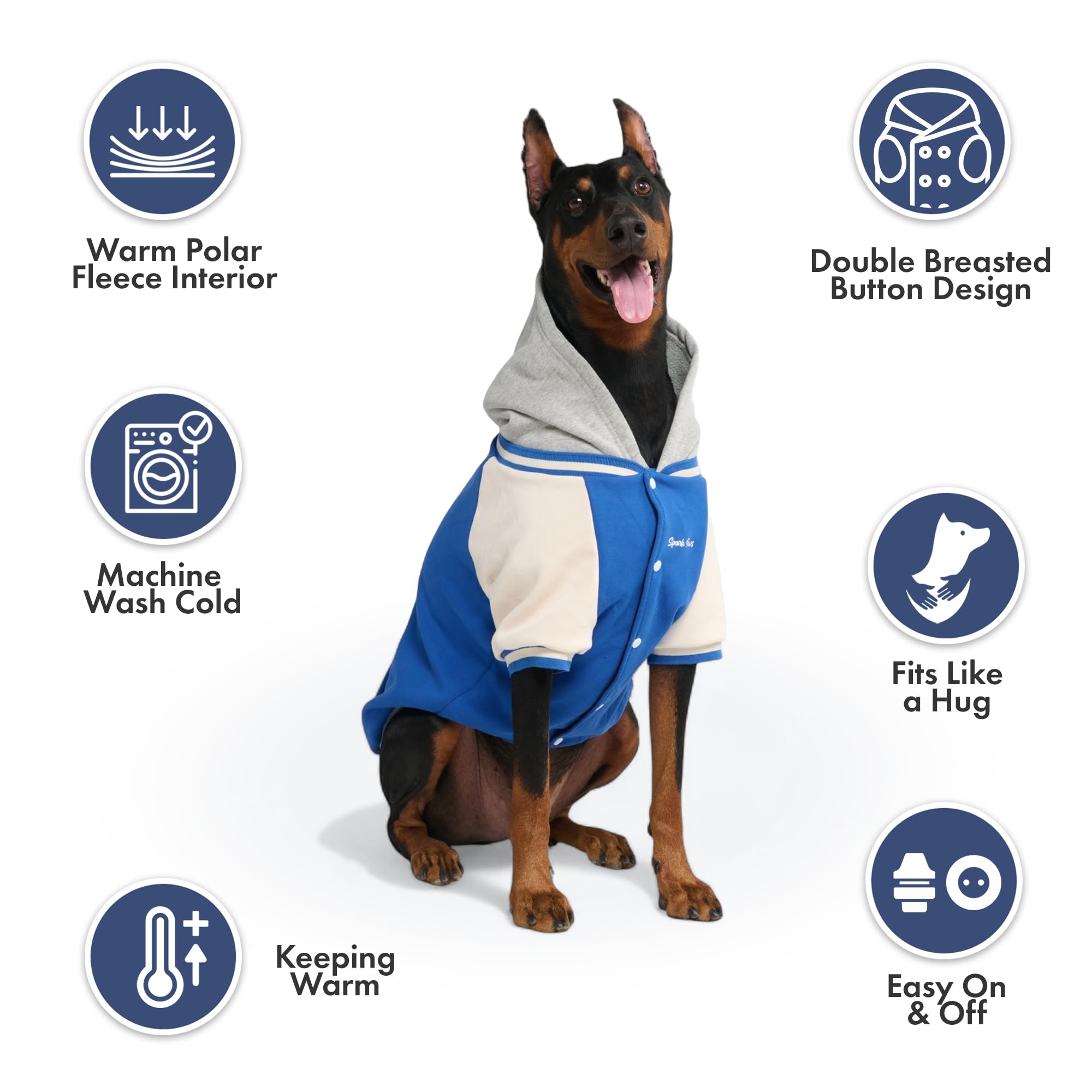 Spark Paws Varsity Dog Hoodie – Premium Dog Sweater for Small, Medium, and Large Dogs | Warm Clothes for Pets, Winter Jacket Alternative - Blue - 5XL - Image 6