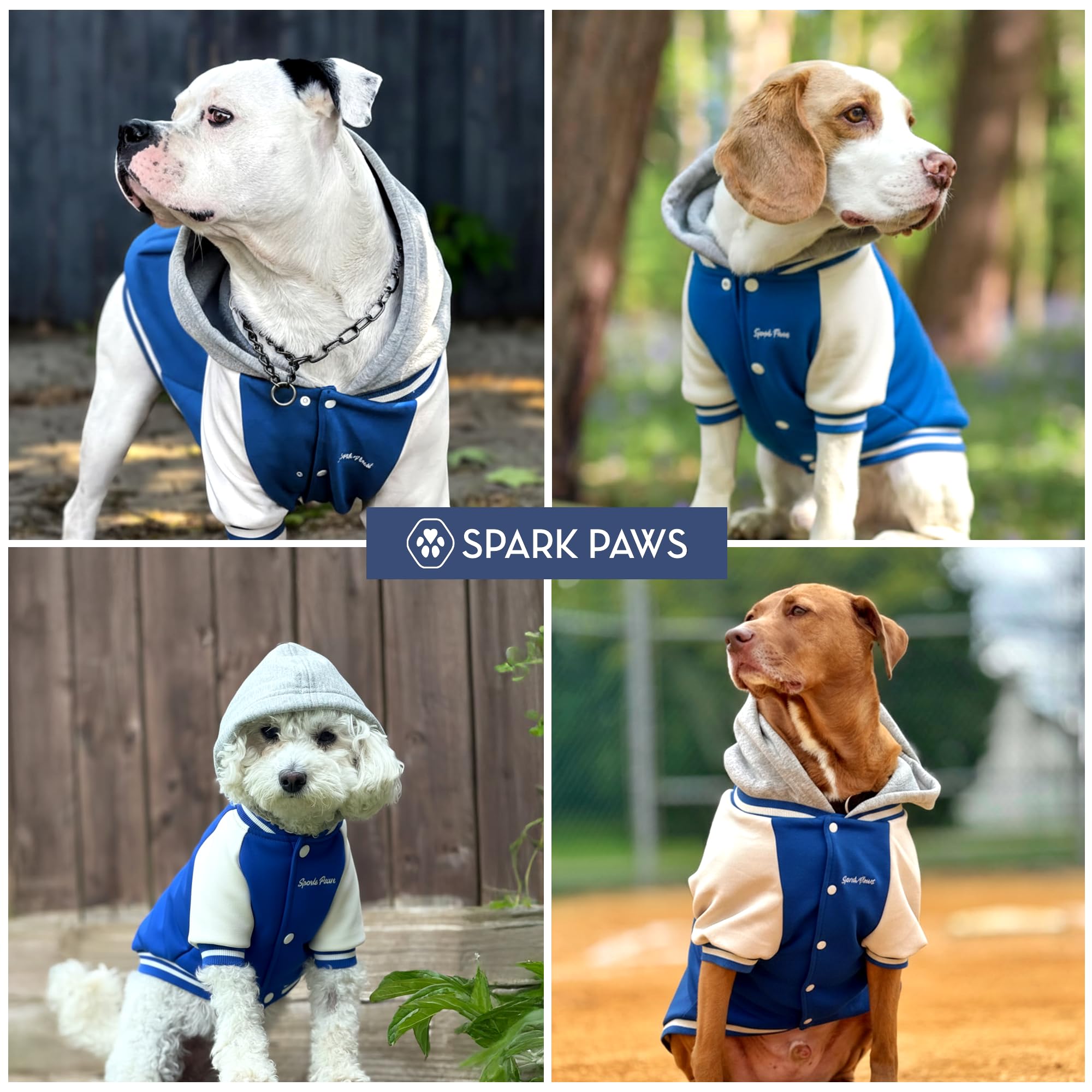Spark Paws Varsity Dog Hoodie – Premium Dog Sweater for Small, Medium, and Large Dogs | Warm Clothes for Pets, Winter Jacket Alternative - Blue - 5XL - Image 7